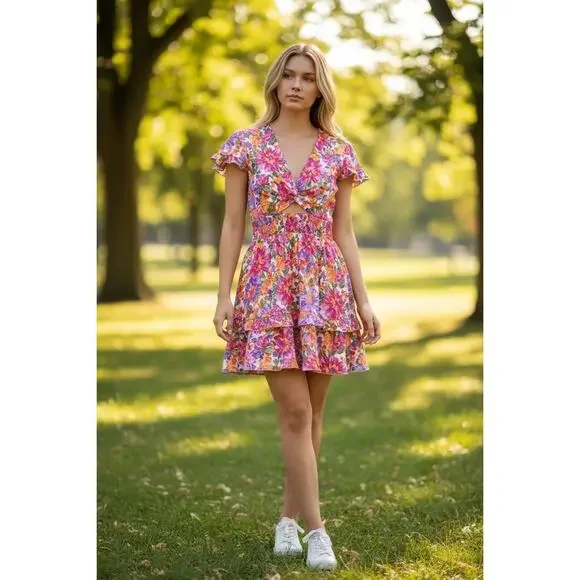 Pink Floral Pretty Garden Dress Size Medium - Picture 7 of 7